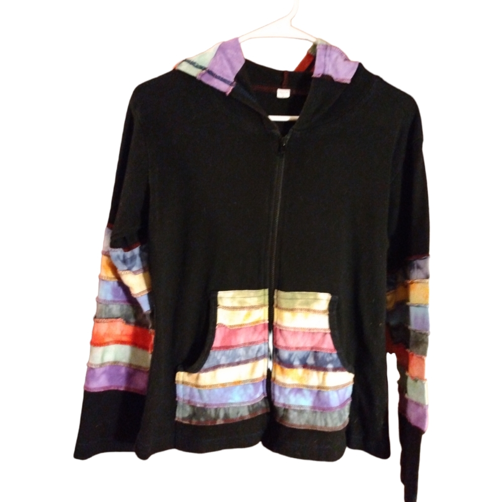 Black/Multicolored Sleeve Hoodie Size S